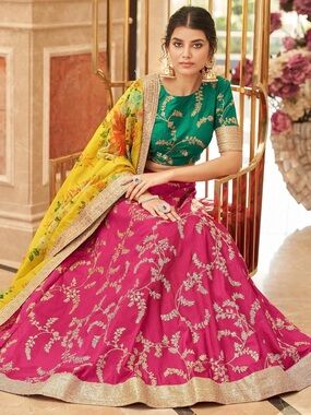 3-Piece Lehenga Choli Fabric set,Gold Trim, Untailored,Indian Party Wear. R14
